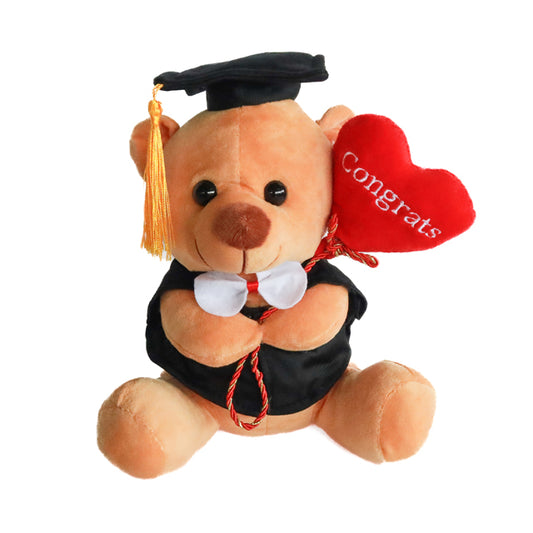 Graduation Bear With Heart Balloon Plush