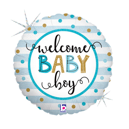 18" RND Welcome Baby Boy Stripes