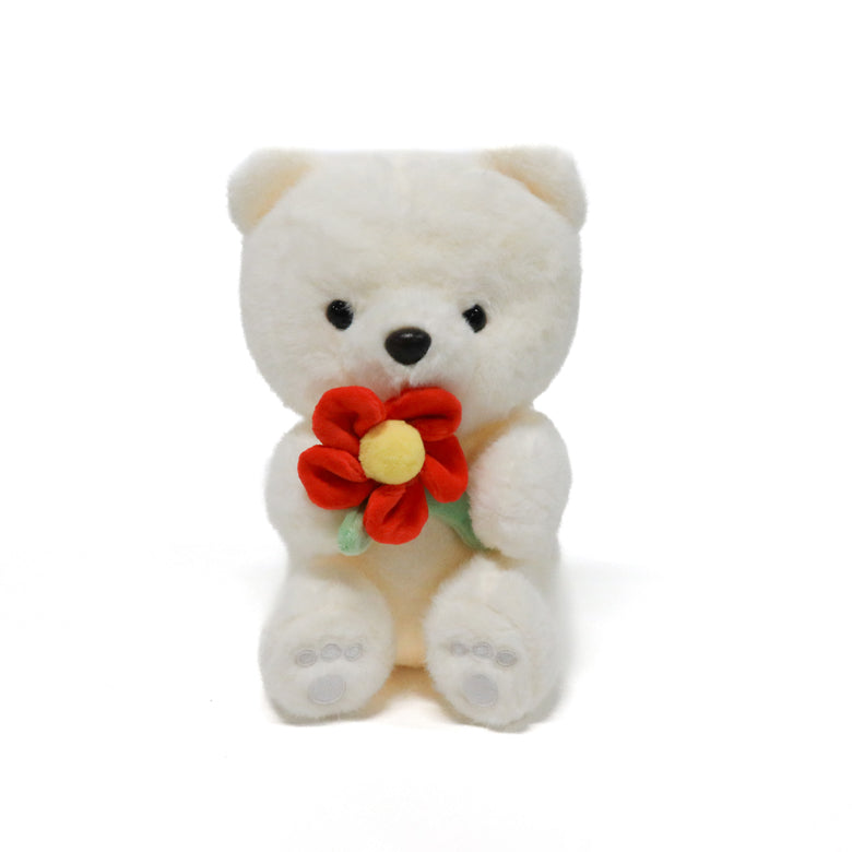 White Bear with Red Daisy Plush