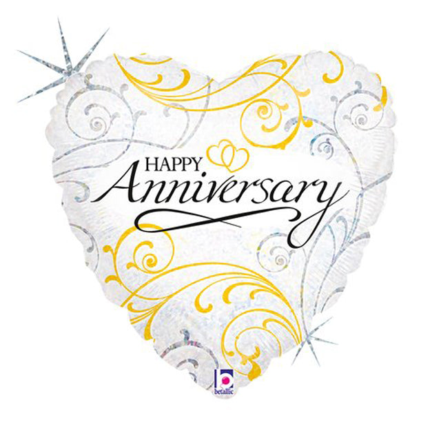 18" Happy Anniversary Heart-Shaped Holographic Helium Balloon