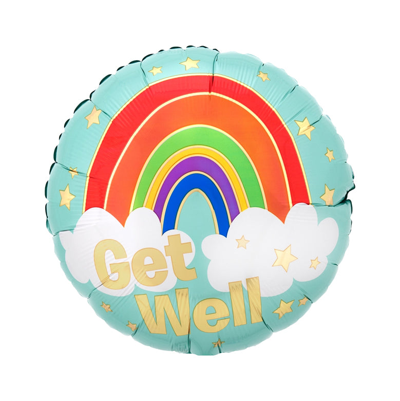 18" RND Get Well Golden Rainbow Round Helium Balloon