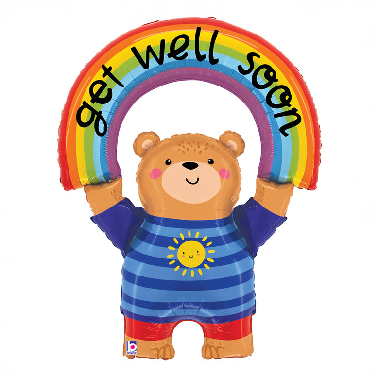 39" SHP Get Well Soon Rainbow Bear Helium Balloon