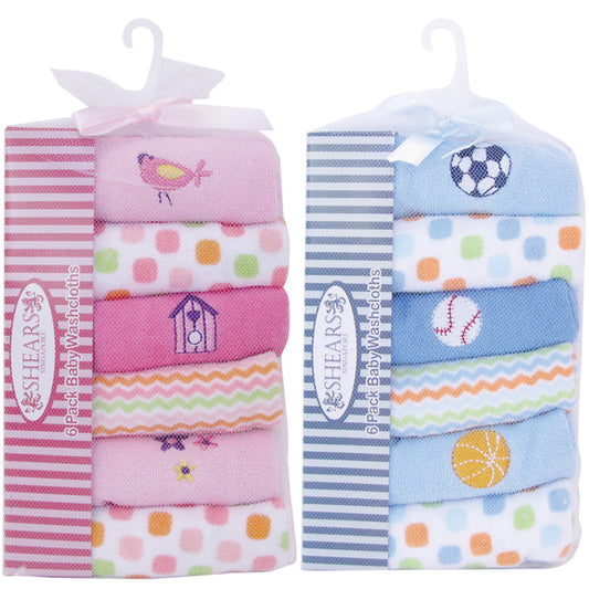Shears 6-pc Baby Washcloths (Blue/Pink)