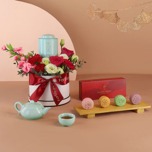 Janice Wong Snowskin Mooncakes, Tily Tea and Flowers Gift Set