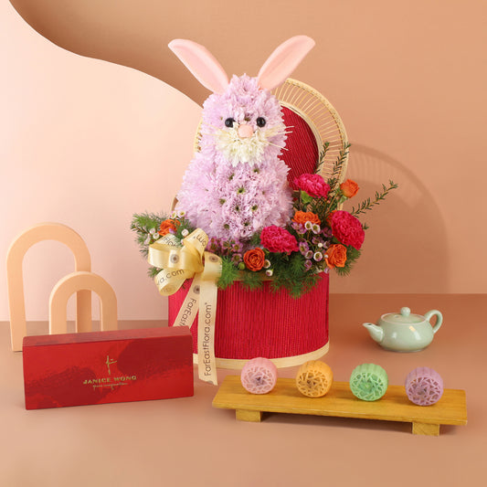 Janice Wong Snowskin Mooncakes & Bunny Flowers Gift Set