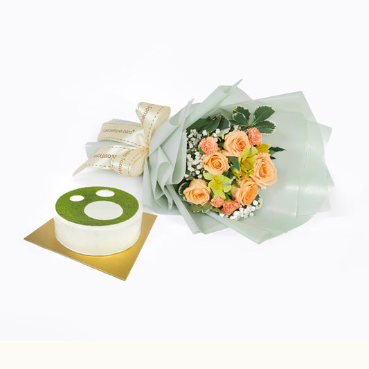 Flowers with Lindt White Choco Matcha Frozen Cake