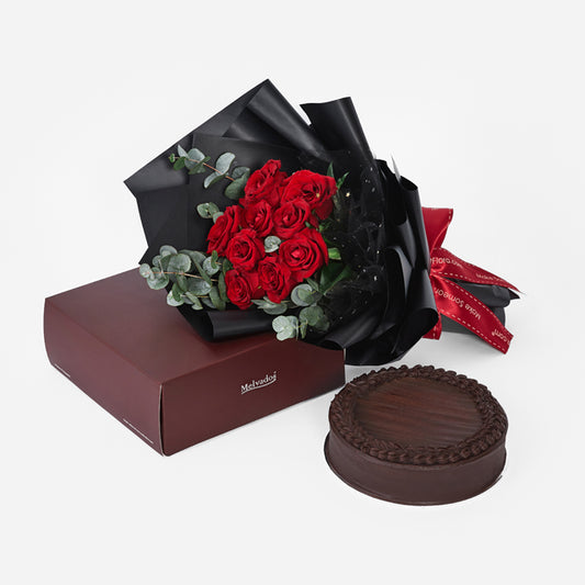 Flowers with Melvados Royal Chocolate Truffle Frozen Cake