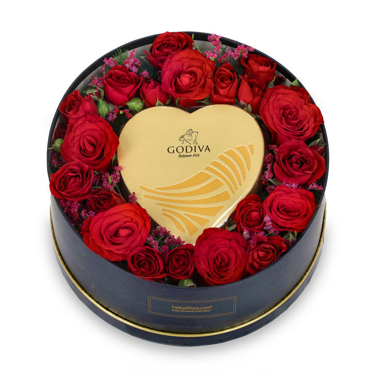 Blushing Heart – Godiva Chocolate x Flowers Gift Set