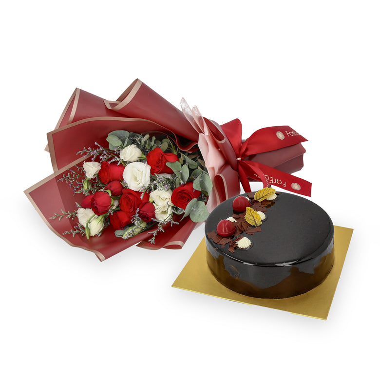 Flowers with Lindt Black Forest Frozen Cake