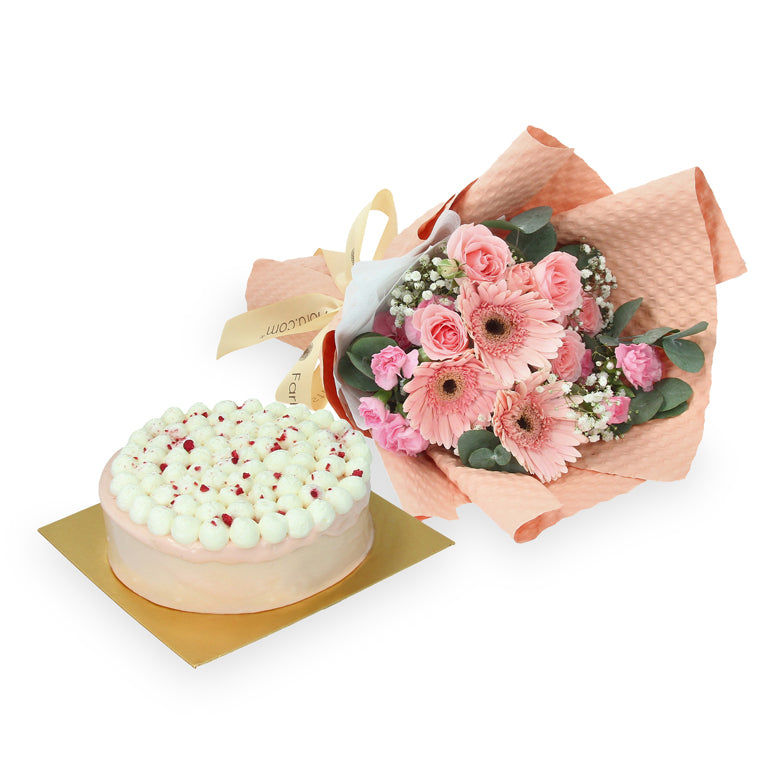 Flowers with Lindt White Chocolate Strawberry Frozen Cake