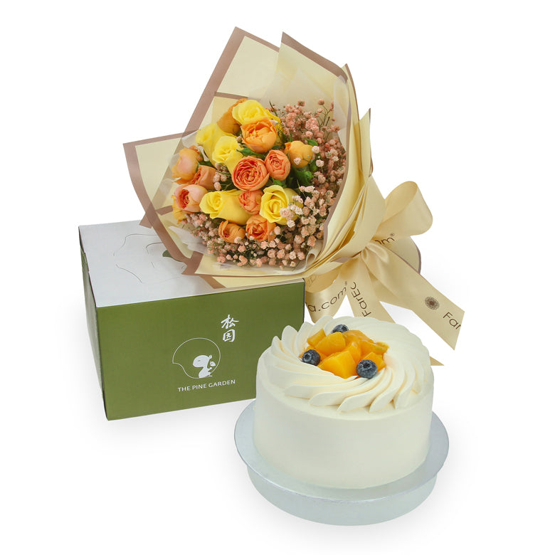 Flowers with The Pine Garden Mango Passionfruit Cake