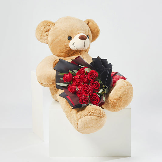 Giant Bear Hug - Flower Bouquet & Plush