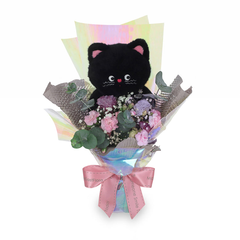 Lucky Black Cat – Flower Bouquet & Plush