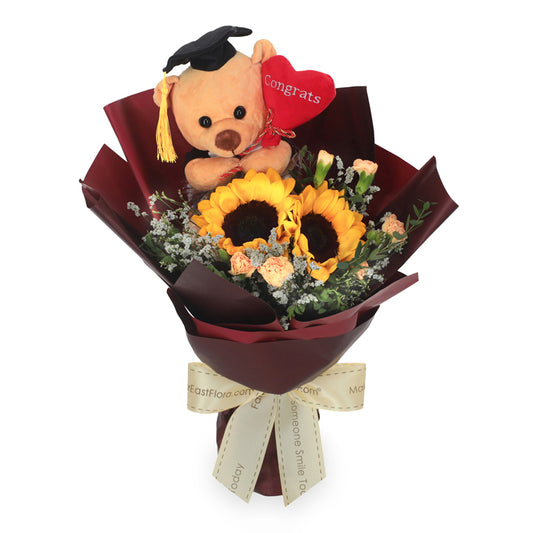 Radiant Graduation - Flower Bouquet & Graduation Bear