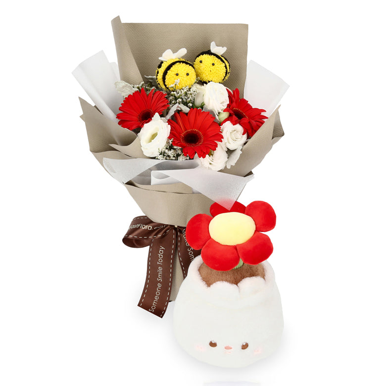 Blooming Joy – Flower Bouquet & Plush