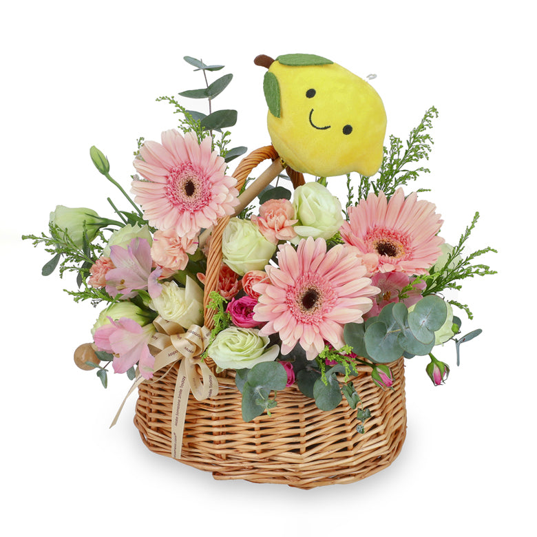 Garden Delight & Plush Lemon Massager - Flower Basket & Plush