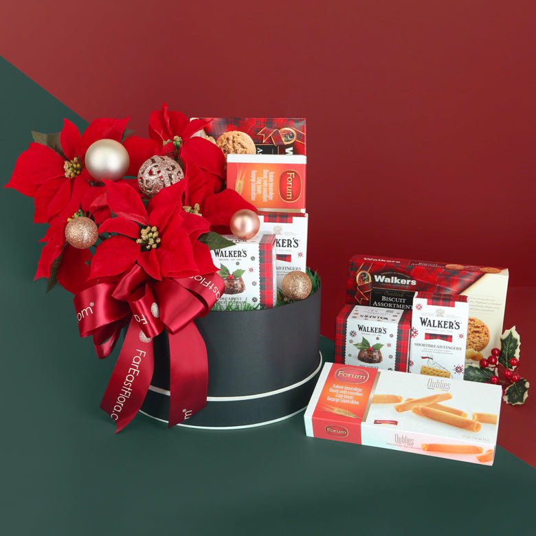 Season’s Greetings – Christmas Hamper with Fresh Poinsettia