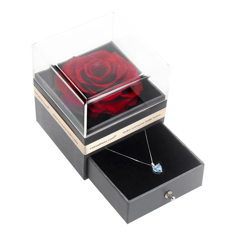 Forever Bloom and Zirconium Heart Crystal Necklace Gift Box (Red)