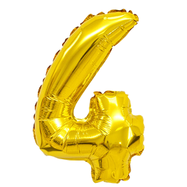 40" Number 4 Gold Helium Balloon