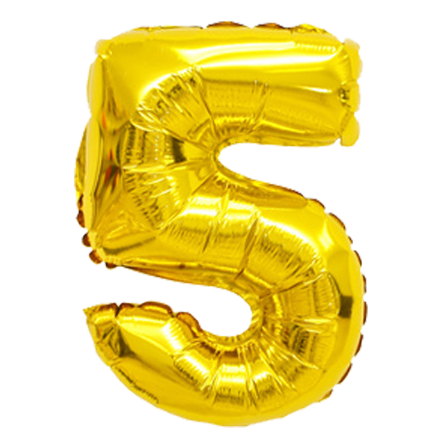 40" Number 5 Gold Helium Balloon