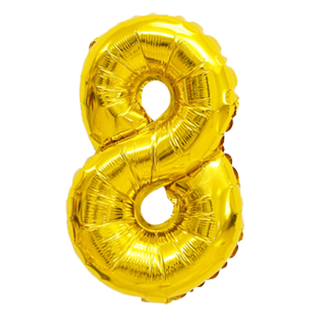 40" Number 8 Gold Helium Balloon