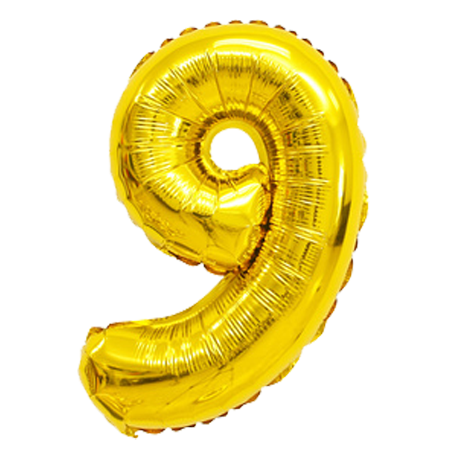 40" Number 9 Gold Helium Balloon